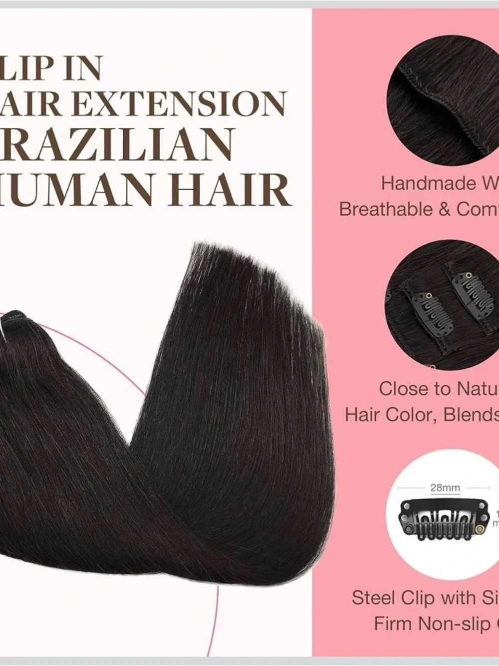 Clip-In Human Hair Extensions - Natural Black (7-Pack)